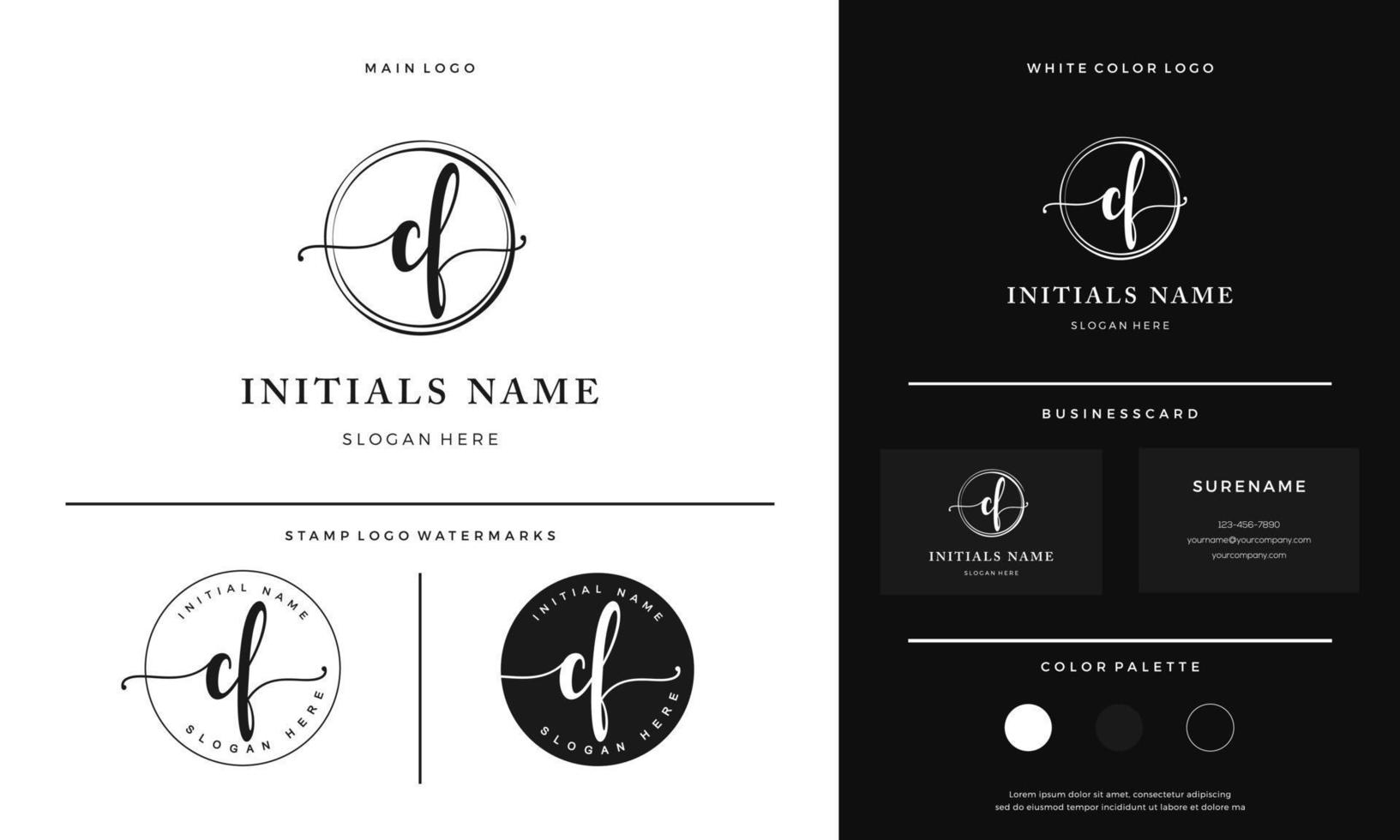 Circular brush letter CF C F Initial logo design with handwriting style vector