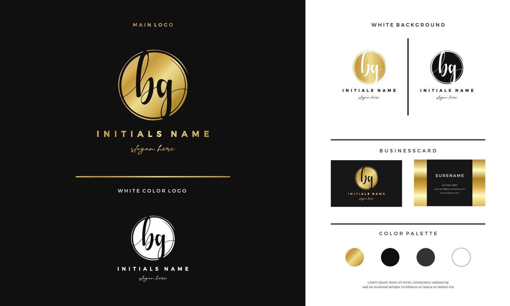 Circle Golden letter BG B G Initial logo design with handwriting style template vector