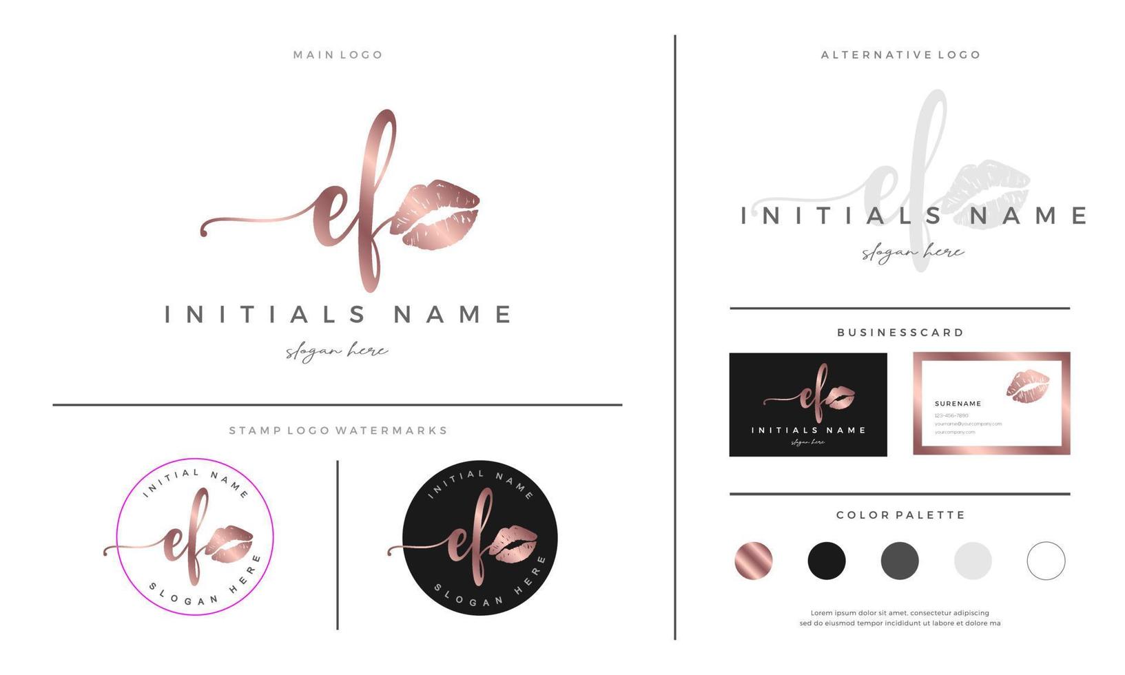 handwriting letter EF E F Initial logo template for lipstick kiss or makeup vector