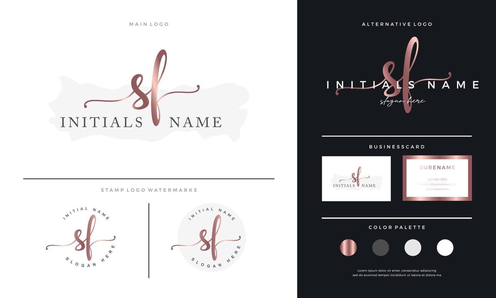 letter SF S F handwriting Initial feminine and beauty logo design template on gold. vector