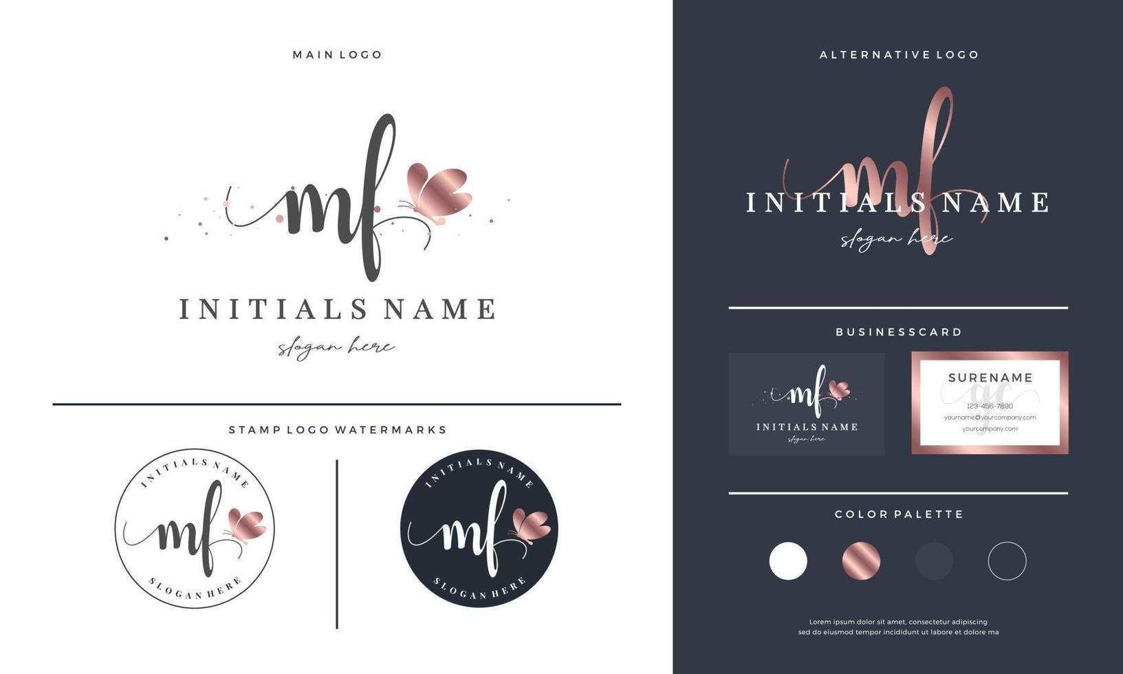 initial letter MF M F handwriting logo design with butterfly. vector