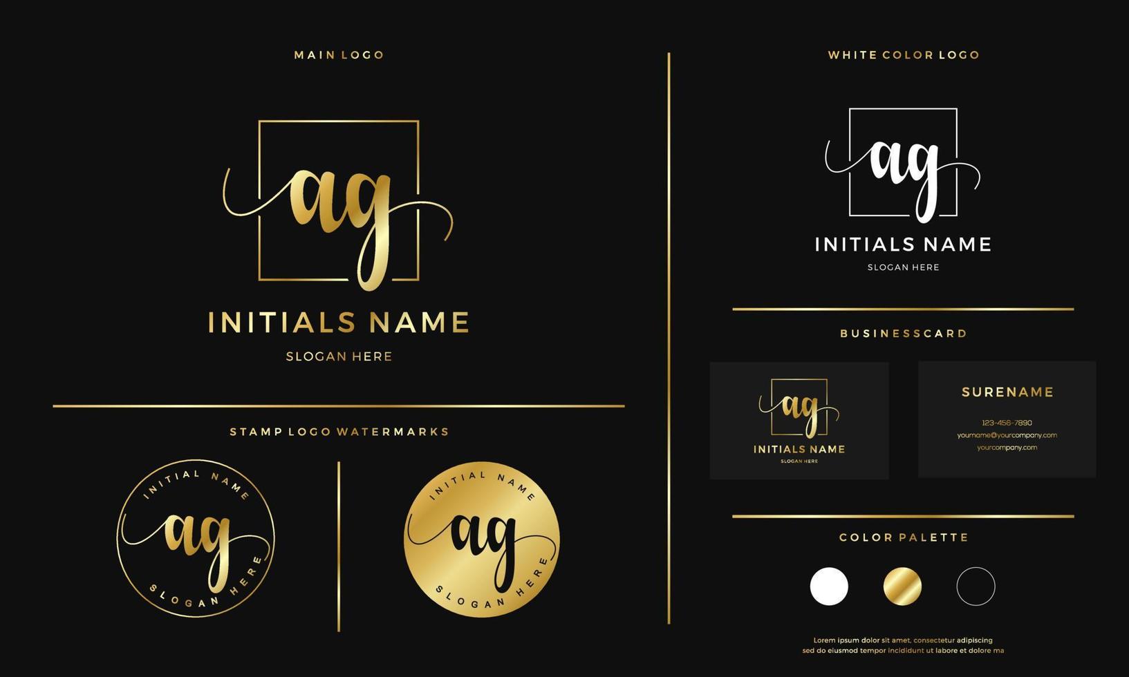 golden Initial AG letter A G handwriting logo design line square vector