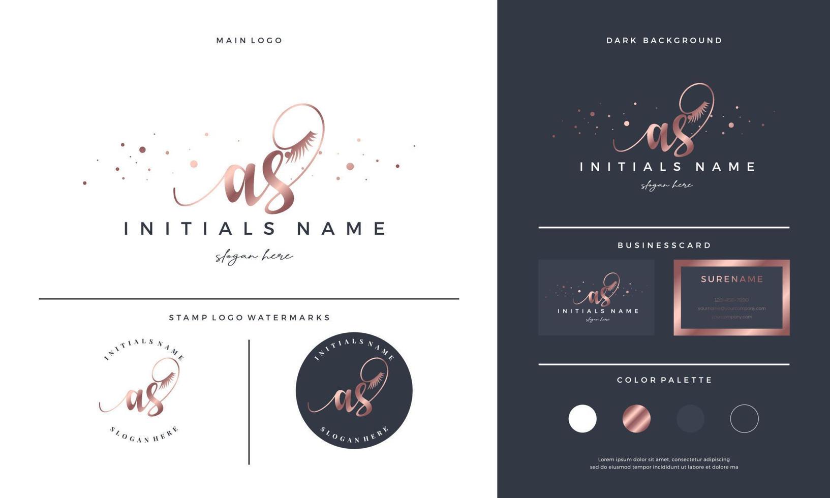 Handwriting letter AS A S Initial logo with Eyelash extension beauty for make up and cosmetic vector