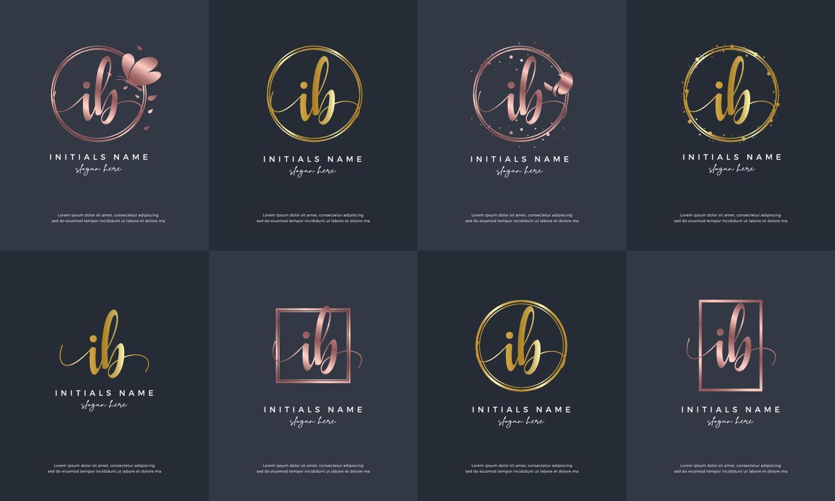 initial letter IB I B handwriting logo set design template. vector