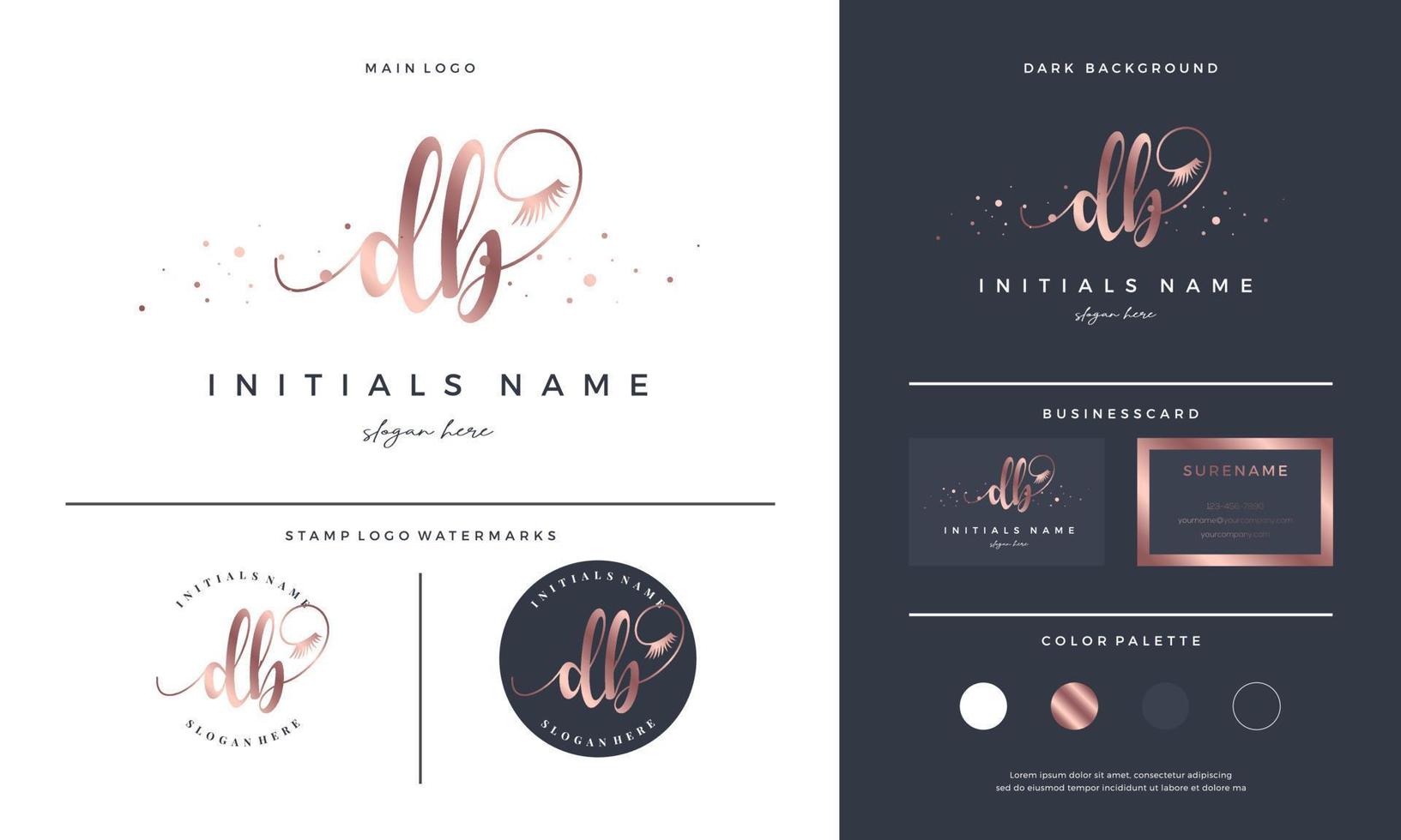 Handwriting letter DB D B Initial logo with Eyelash extension beauty for make up and cosmetic vector