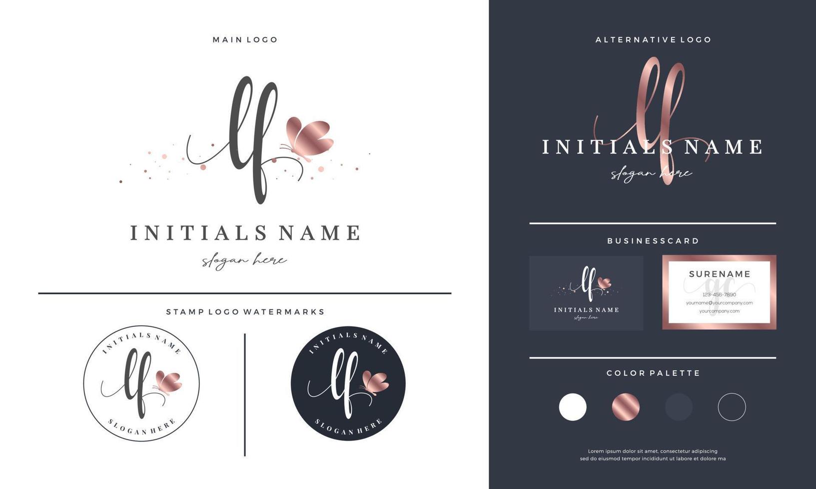 initial letter LF L F handwriting logo design with butterfly. vector