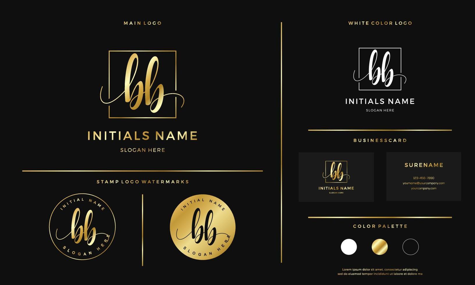 golden Initial BB letter B handwriting logo design line square vector