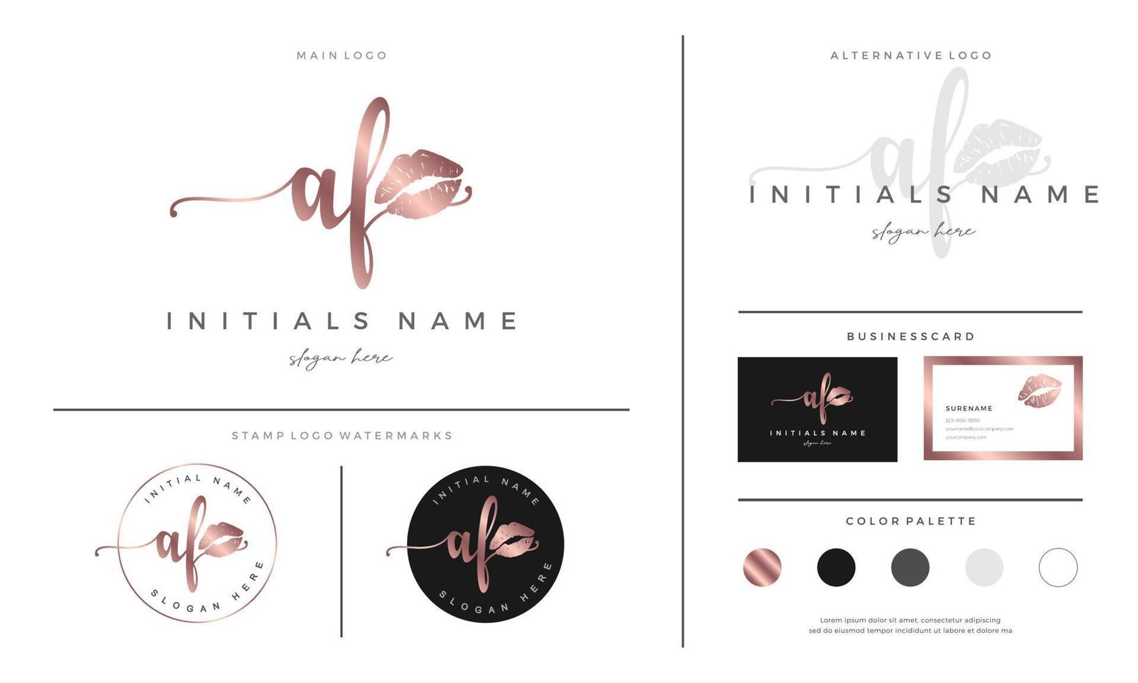 handwriting letter AF A F Initial logo template for lipstick kiss or makeup vector