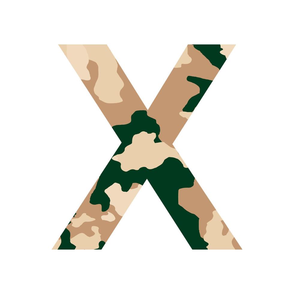 English alphabet letter X, khaki style isolated on white background - Vector