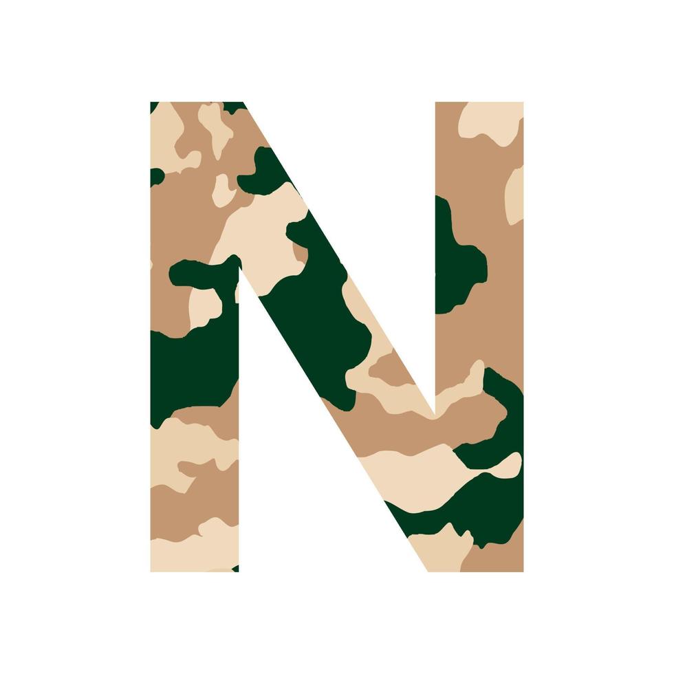 English alphabet letter N, khaki style isolated on white background - Vector