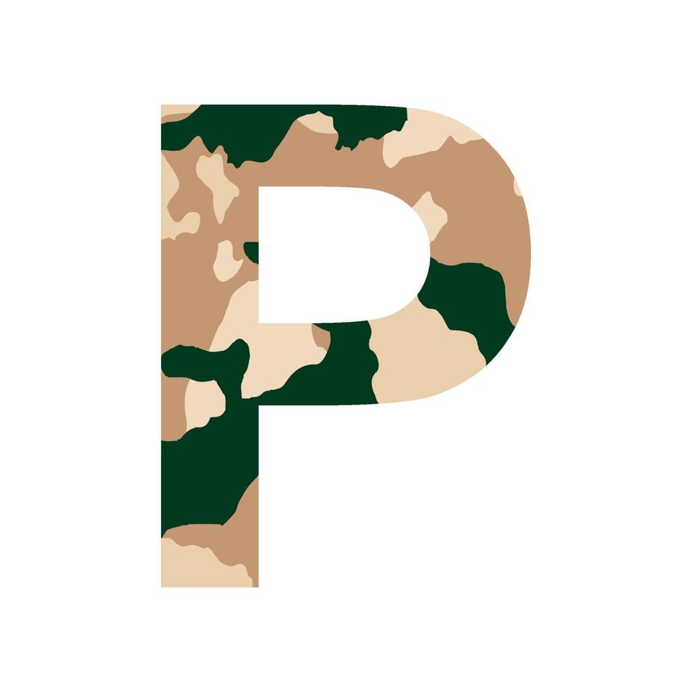 English alphabet letter P, khaki style isolated on white background - Vector