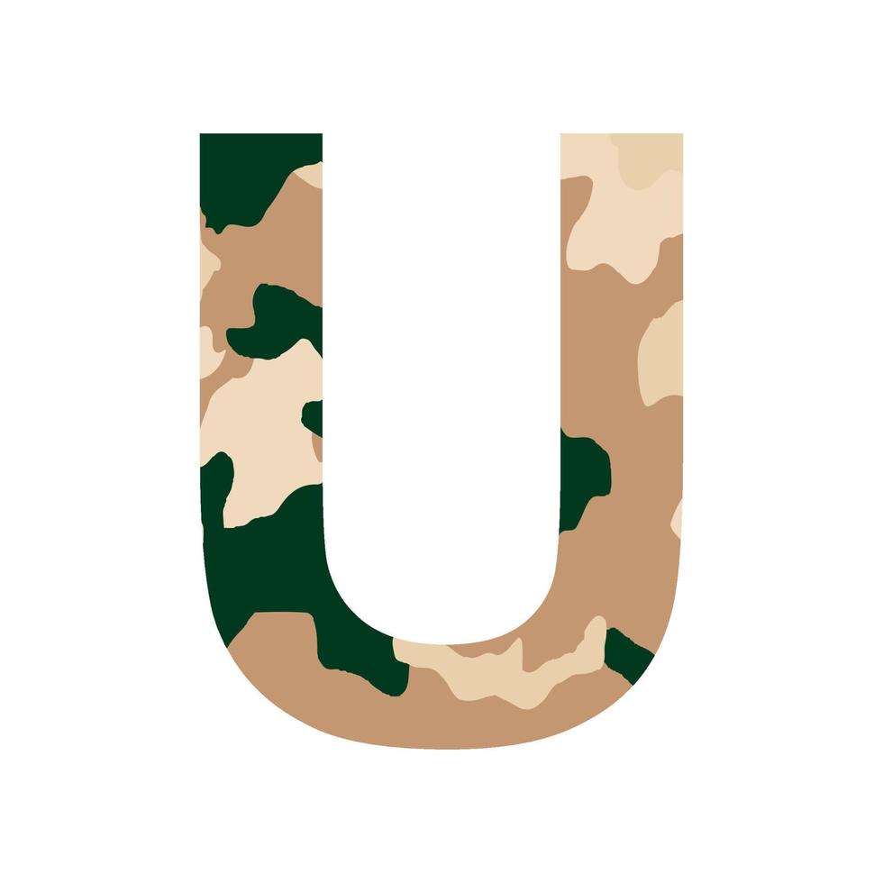 English alphabet letter U, khaki style isolated on white background - Vector