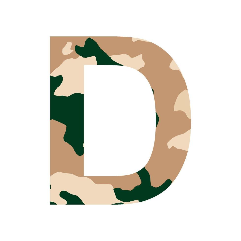 English alphabet letter D, khaki style isolated on white background - Vector