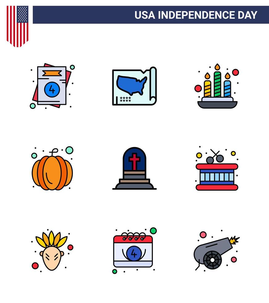 9 Creative USA Icons Modern Independence Signs and 4th July Symbols of rip grave candle death pumpkin Editable USA Day Vector Design Elements