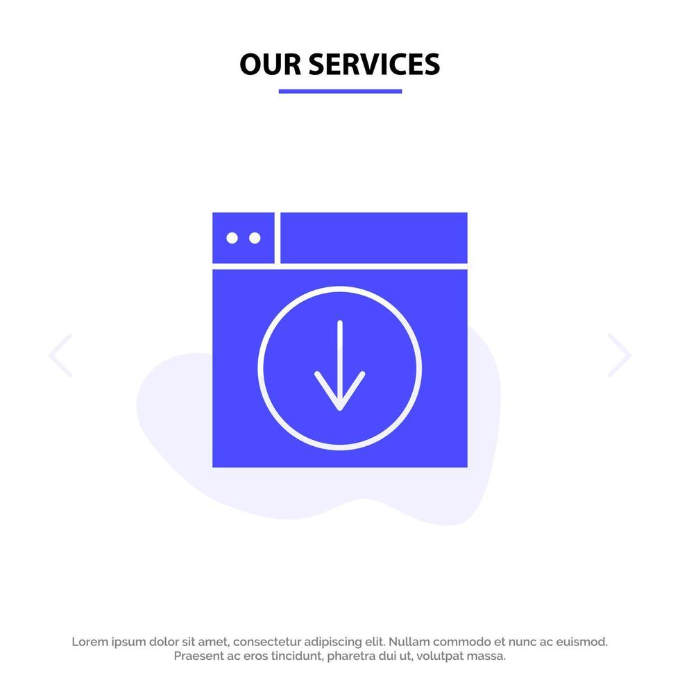 Our Services Web Design download down application Solid Glyph Icon Web card Template vector