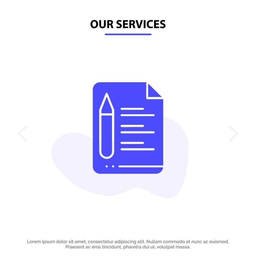 Our Services File Text Education Pencil Solid Glyph Icon Web card Template vector