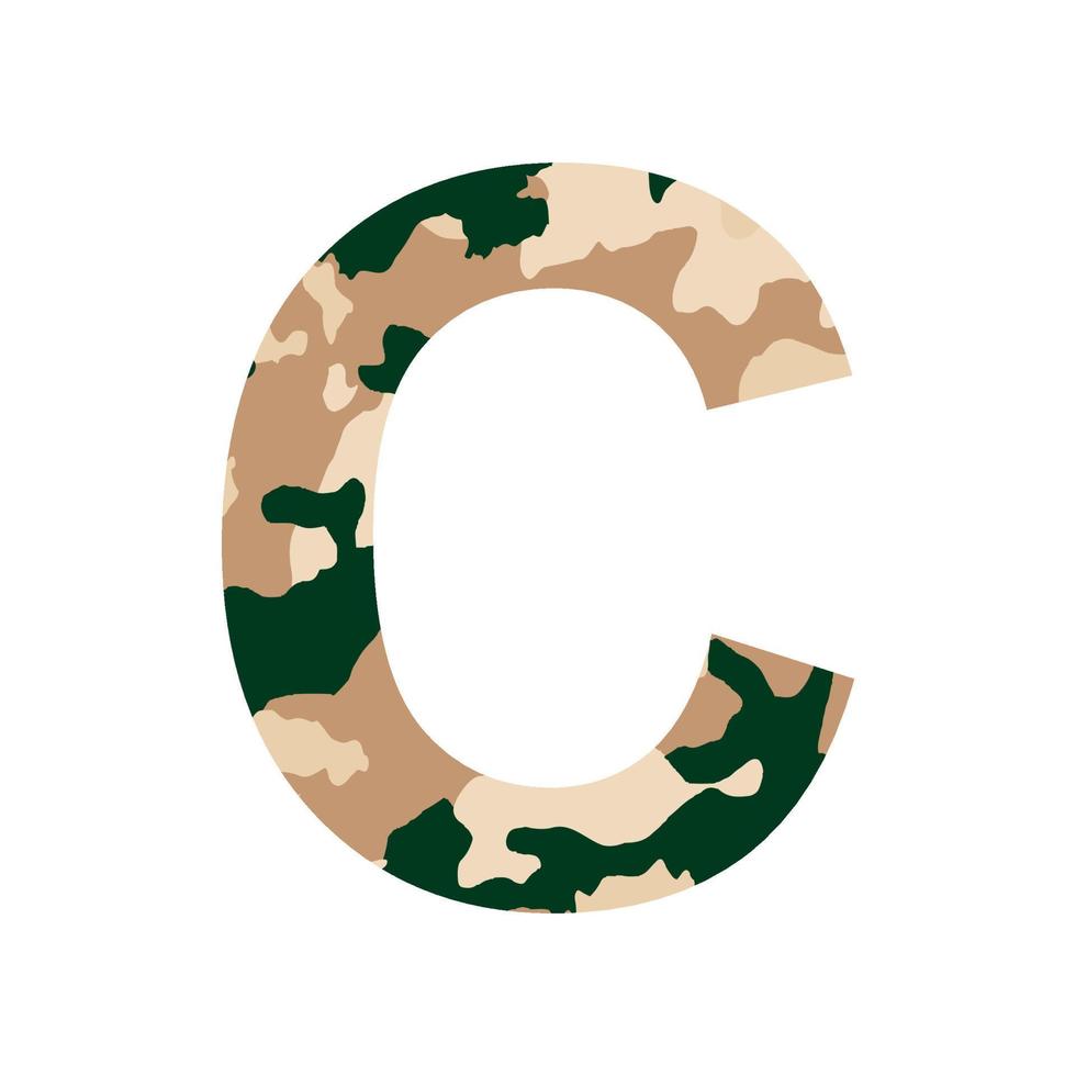 English alphabet letter C, khaki style isolated on white background - Vector