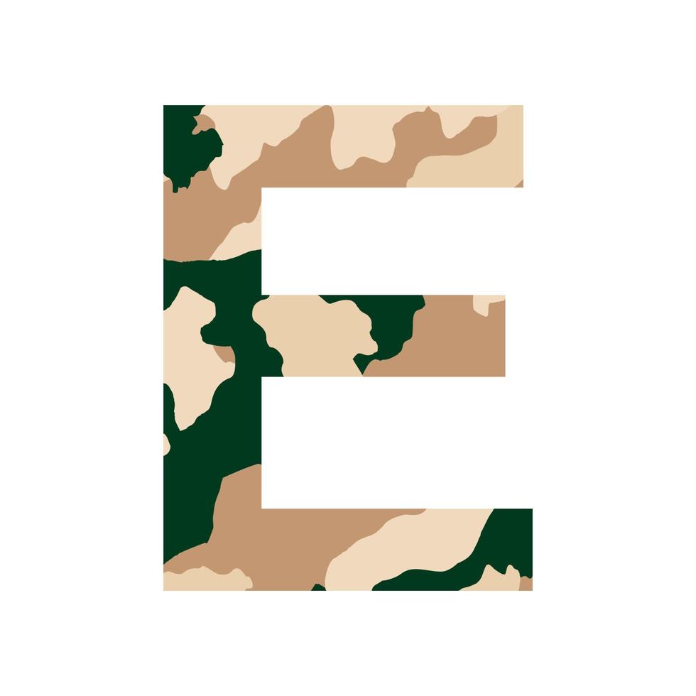 English alphabet letter E, khaki style isolated on white background - Vector