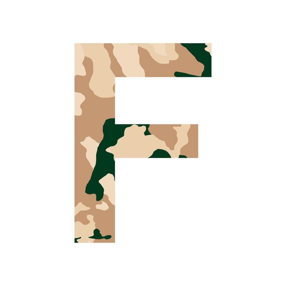 English alphabet letter F, khaki style isolated on white background - Vector