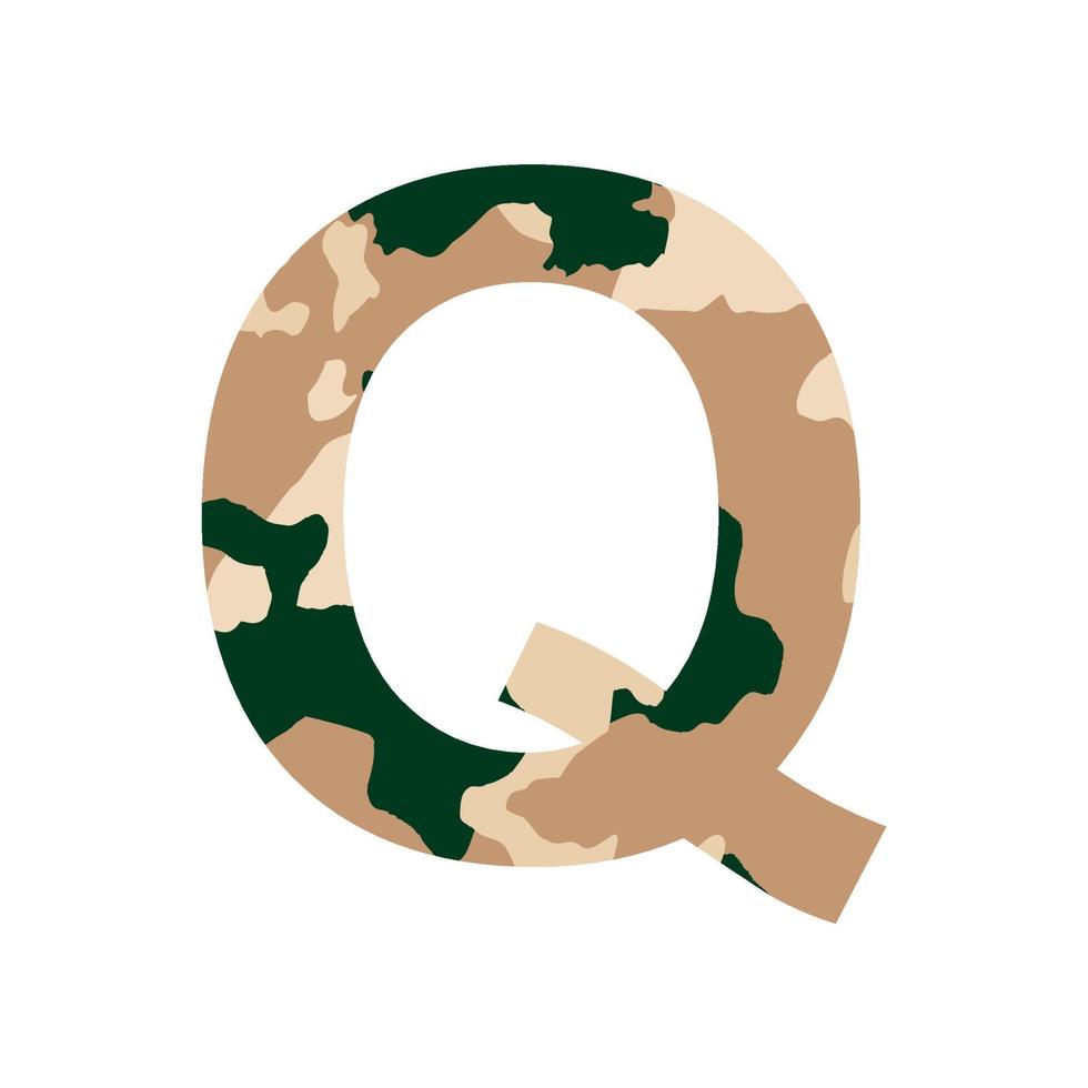 English alphabet letter Q, khaki style isolated on white background - Vector