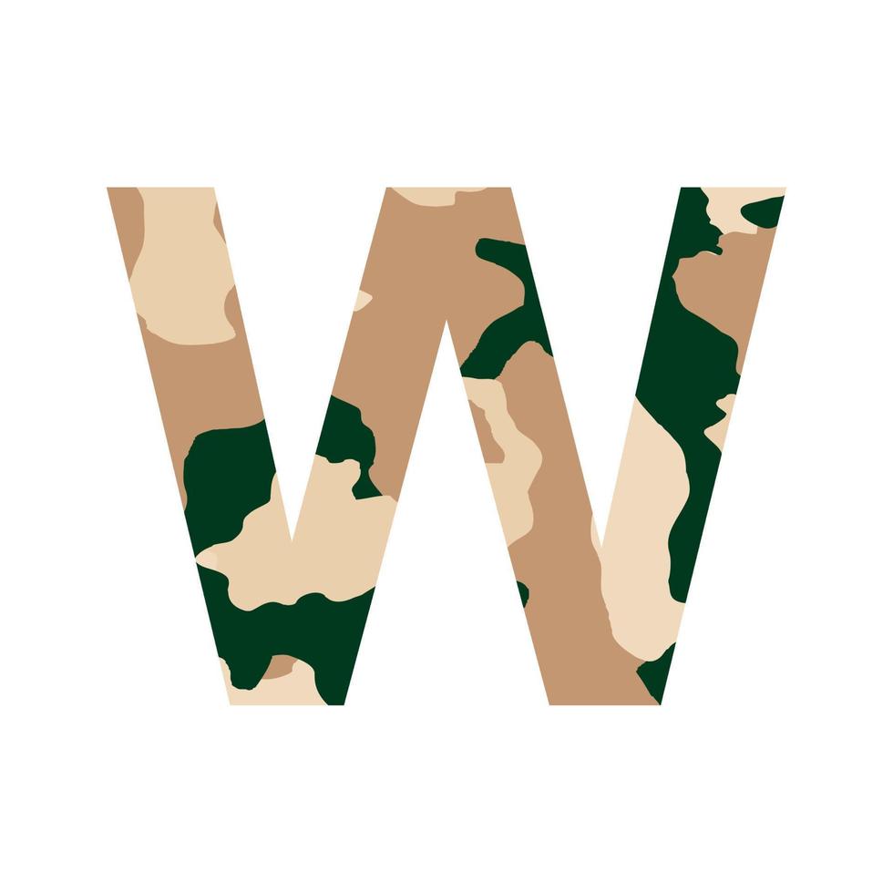 English alphabet letter W, khaki style isolated on white background - Vector