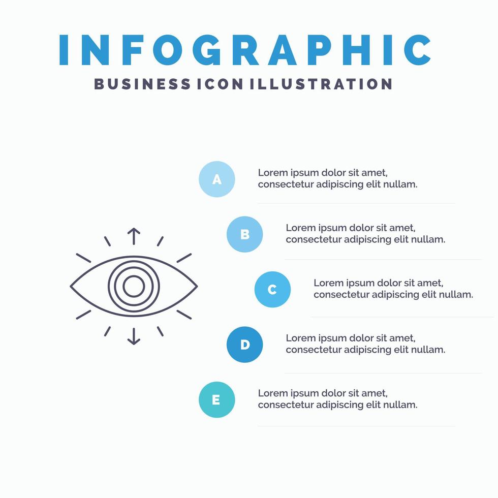 símbolo de ojo icono de línea de miembro de sociedad secreta con fondo de infografía de presentación de 5 pasos vector