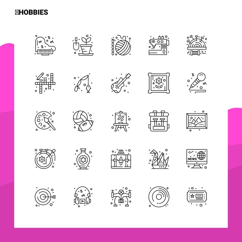 conjunto de iconos de línea de pasatiempos conjunto 25 iconos diseño de estilo minimalista vectorial conjunto de iconos negros paquete de pictogramas lineales vector