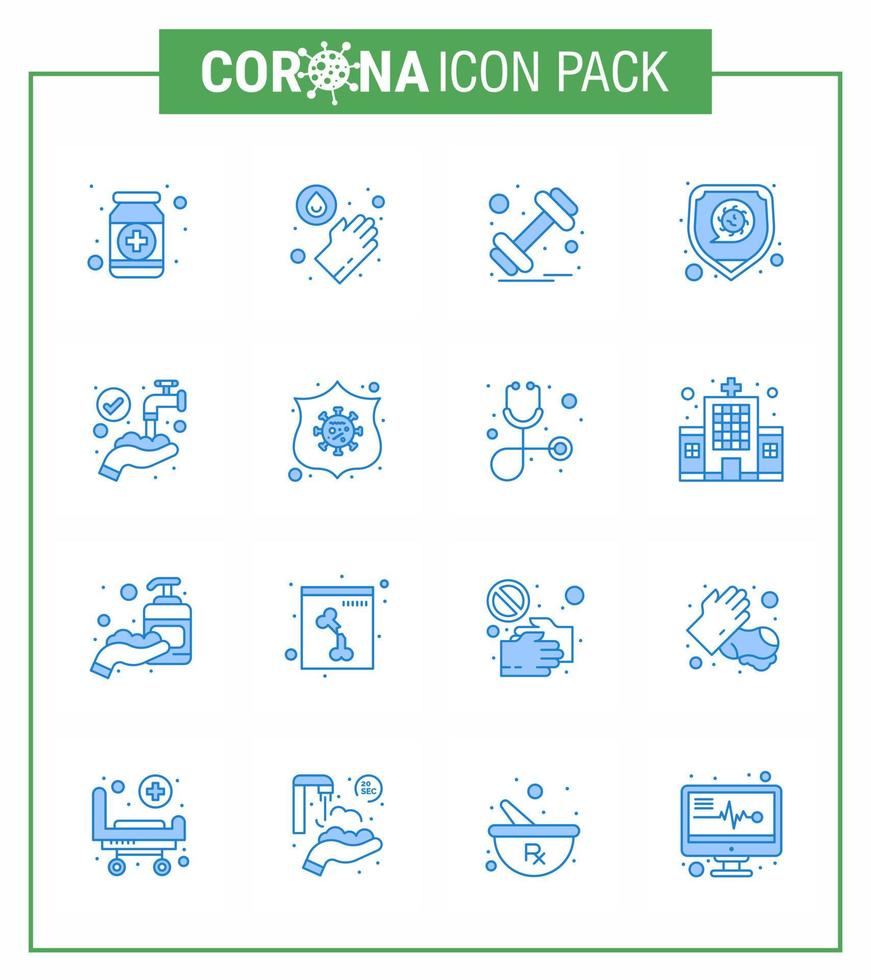 Corona virus 2019 and 2020 epidemic 16 Blue icon pack such as protect safety washing protection sports viral coronavirus 2019nov disease Vector Design Elements