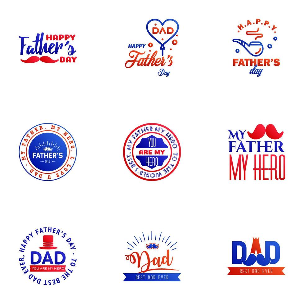 happy fathers day 9 Blue and red text design Vector calligraphy Typography poster Usable as background Editable Vector Design Elements