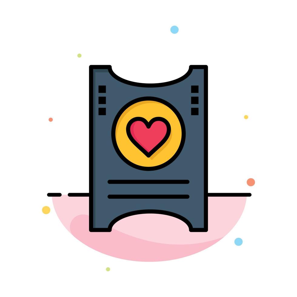 Ticket Love Heart Wedding Abstract Flat Color Icon Template vector