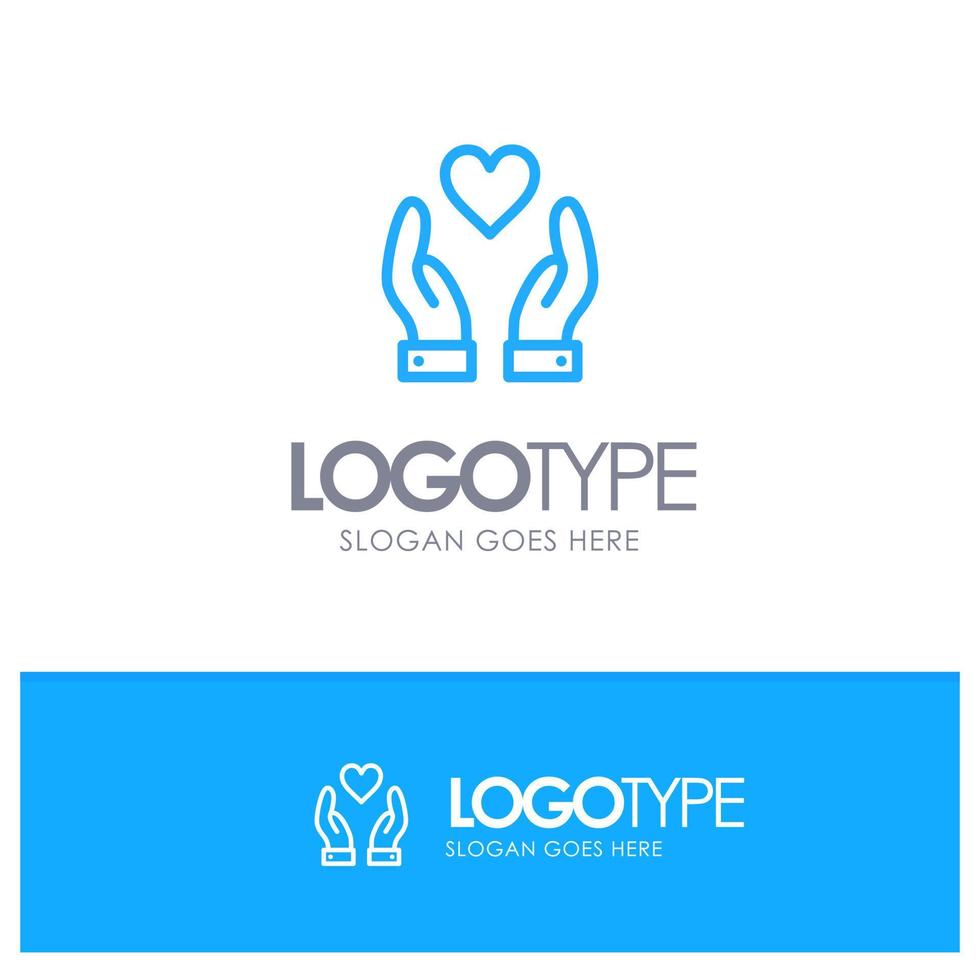 Hand Love Charity Blue Logo Line Style vector