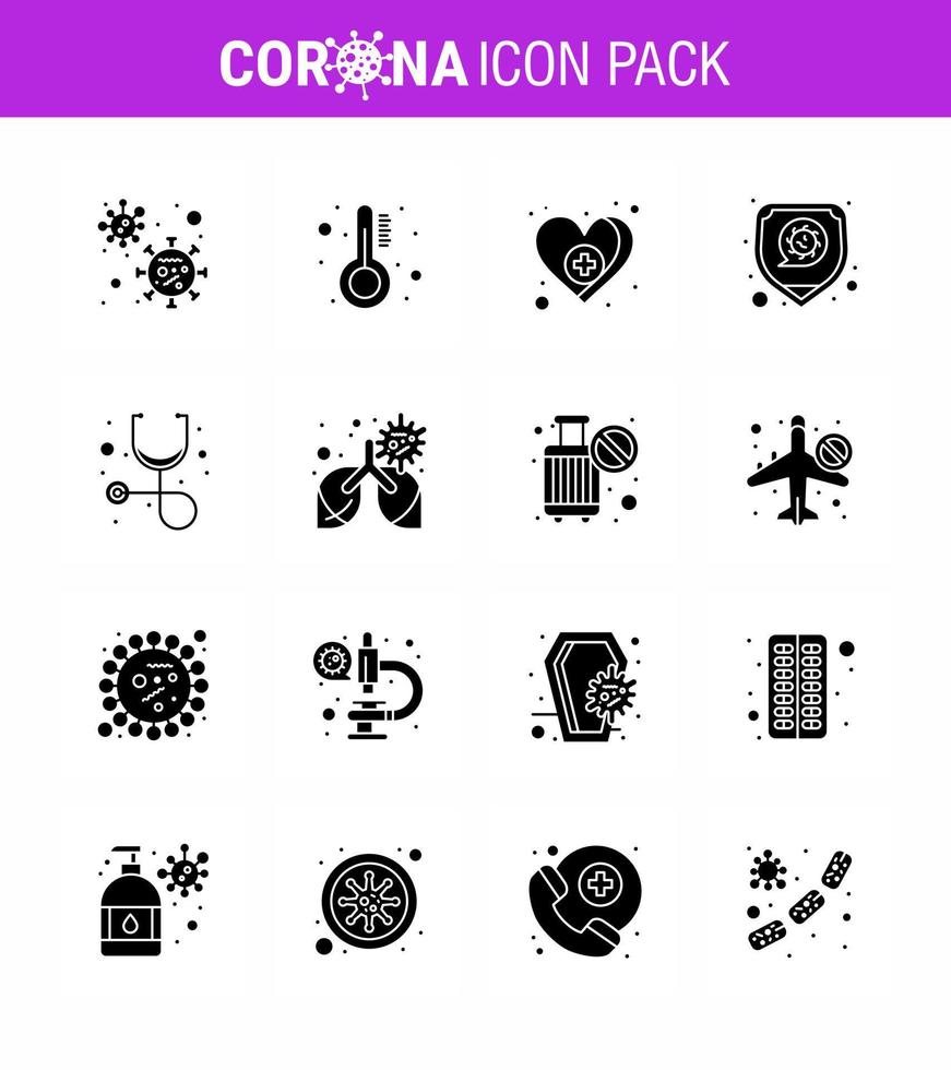 Covid19 icon set for infographic 16 Solid Glyph Black pack such as healthcare virus heart safety disease viral coronavirus 2019nov disease Vector Design Elements