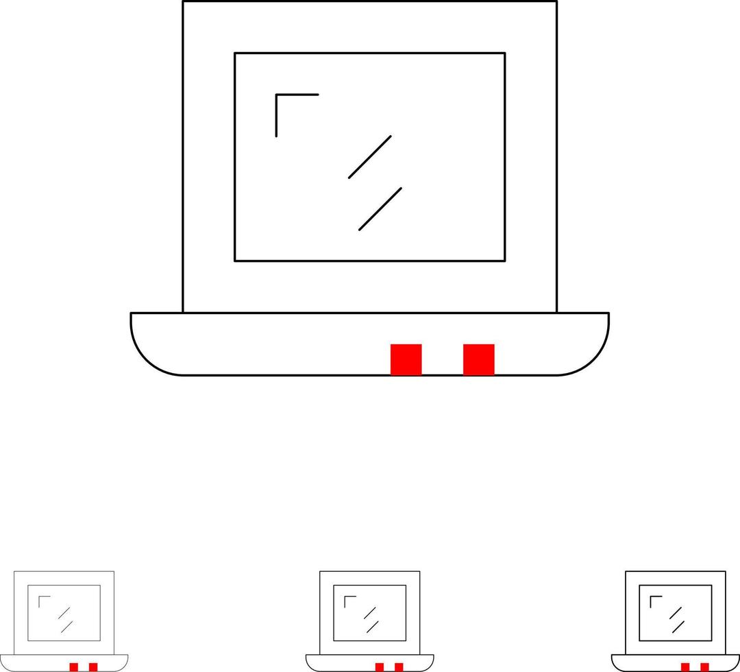 Web Design Laptop Bold and thin black line icon set vector