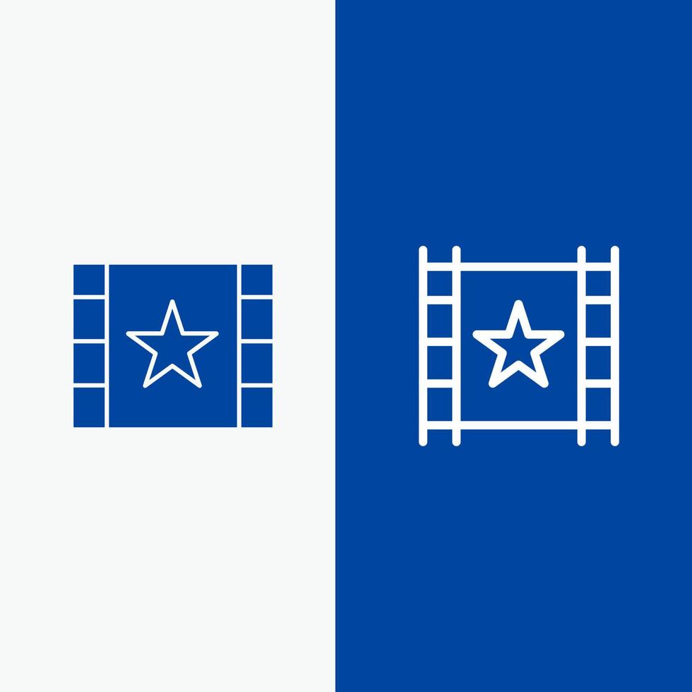 línea de estrella de transmisión de reproductor multimedia e icono sólido de glifo bandera azul icono sólido de línea y glifo bandera azul vector