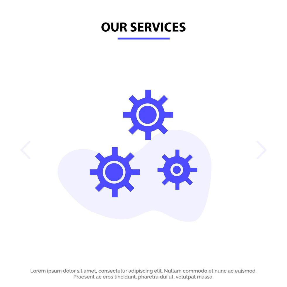 Our Services Configuration Gears Preferences Service Solid Glyph Icon Web card Template vector