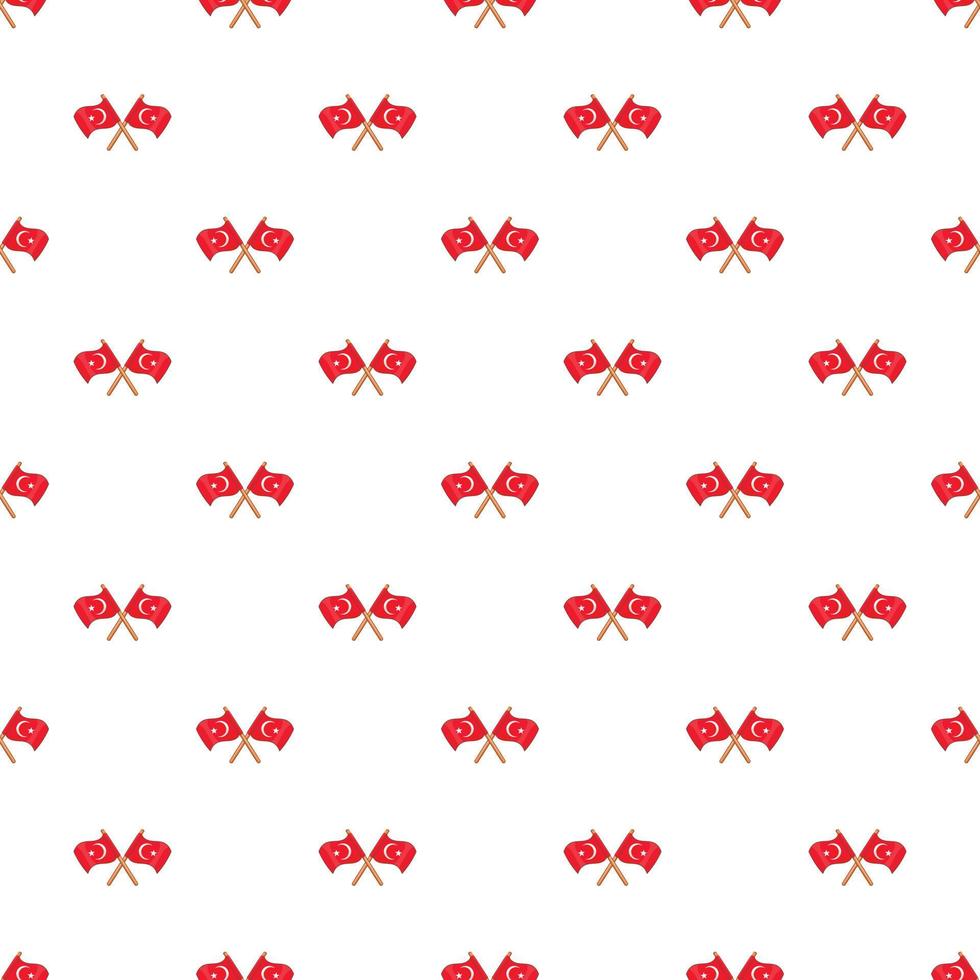 Crossed flags of Turkey pattern, cartoon style vector