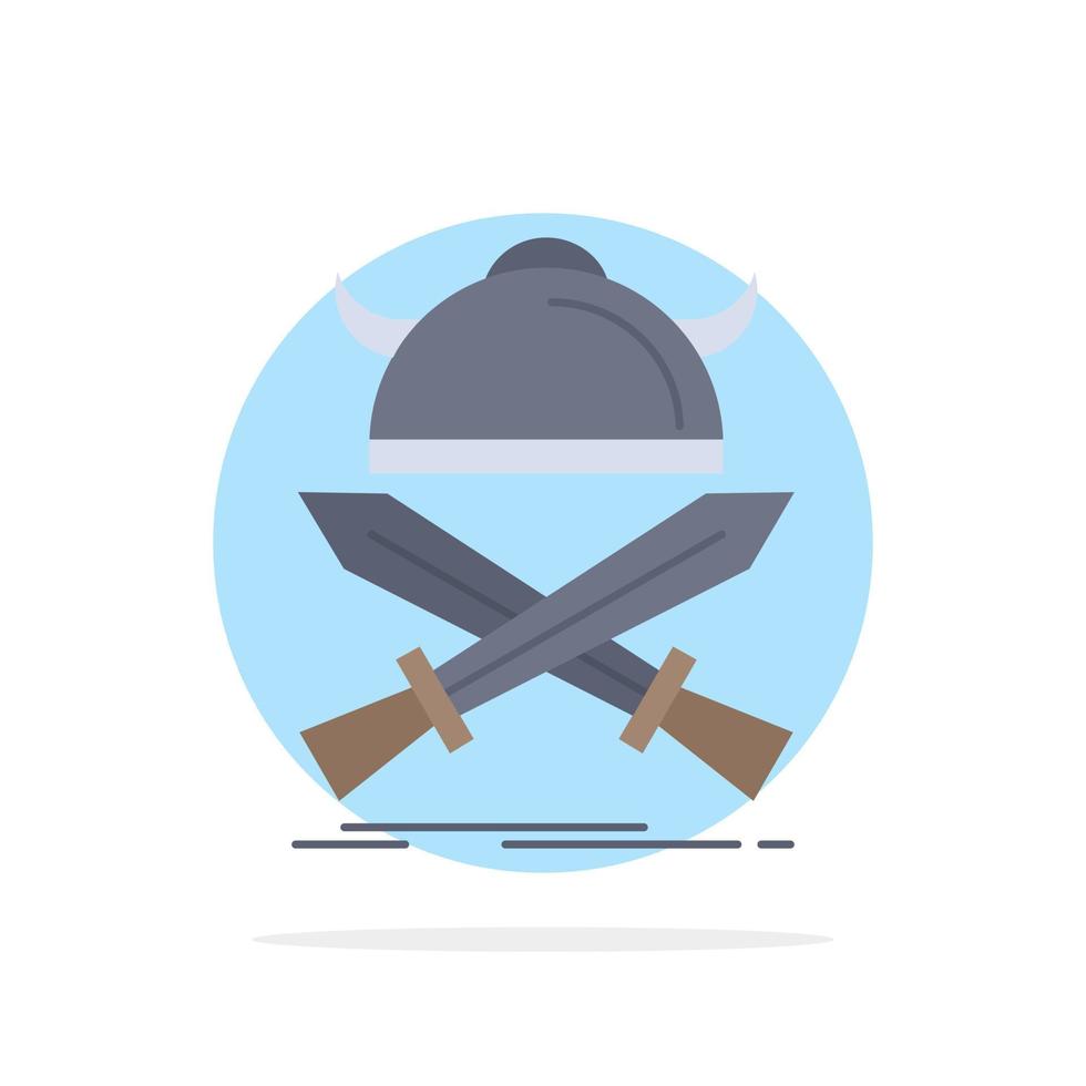 battle emblem viking warrior swords Flat Color Icon Vector