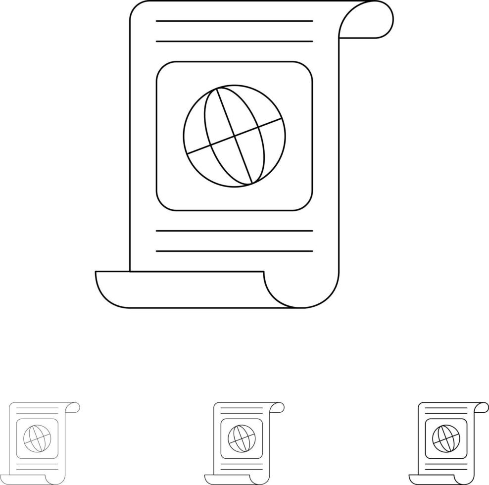 Goal Objectives Target World File Bold and thin black line icon set vector