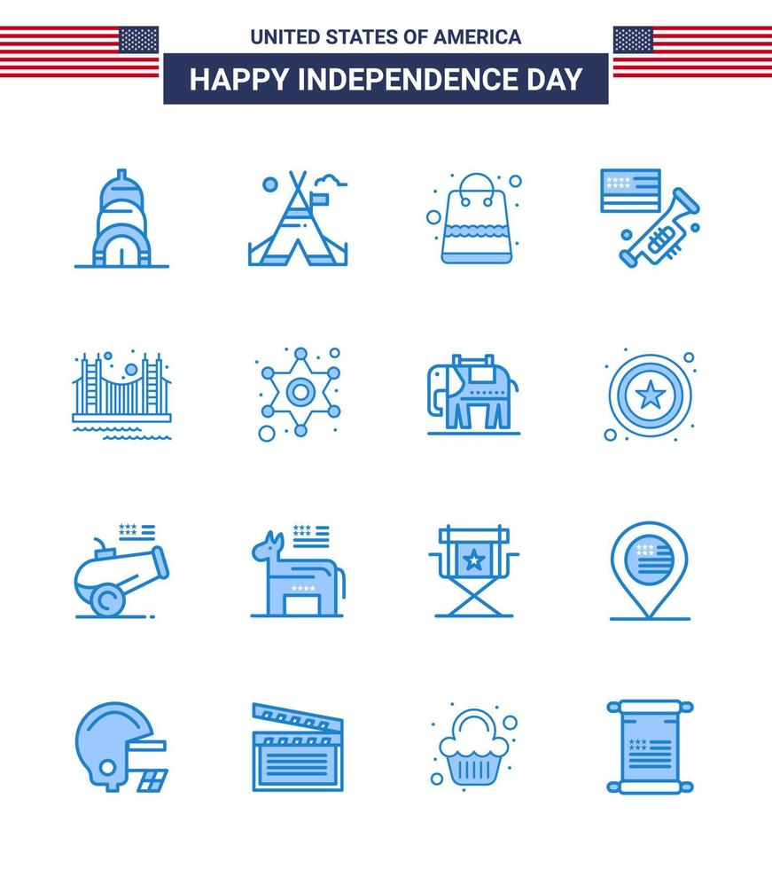 Set of 16 USA Day Icons American Symbols Independence Day Signs for golden bridge money american speaker Editable USA Day Vector Design Elements