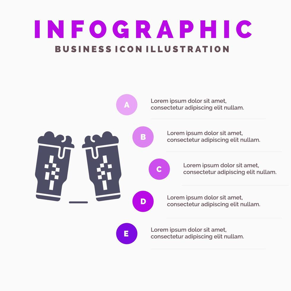 cerveza beber copa de vino irlanda sólido icono infografía 5 pasos presentación antecedentes vector