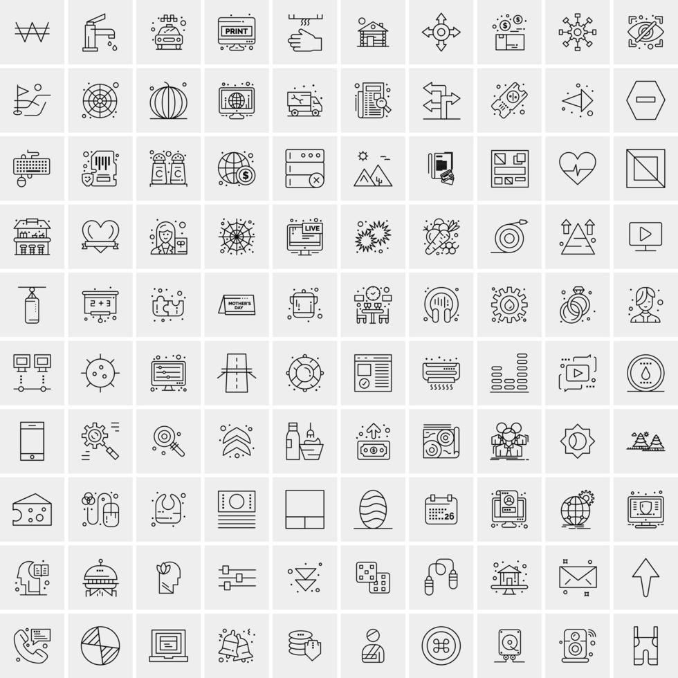 100 iconos universales de línea negra sobre fondo blanco vector