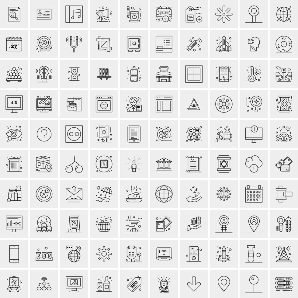 100 Universal Black Line Icons on White Background vector