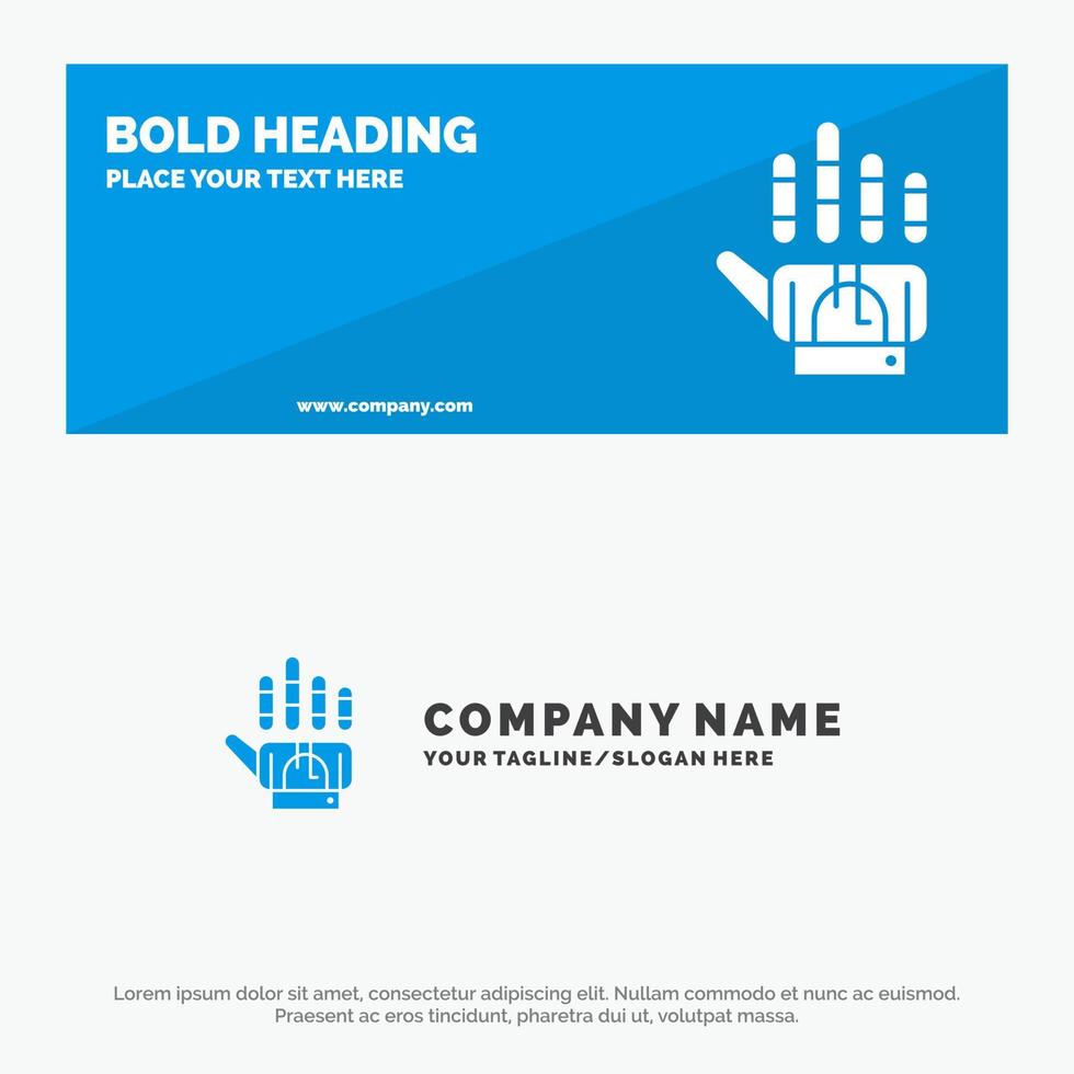tecnología de mano de guante de seguimiento banner de sitio web de icono sólido y plantilla de logotipo de empresa vector