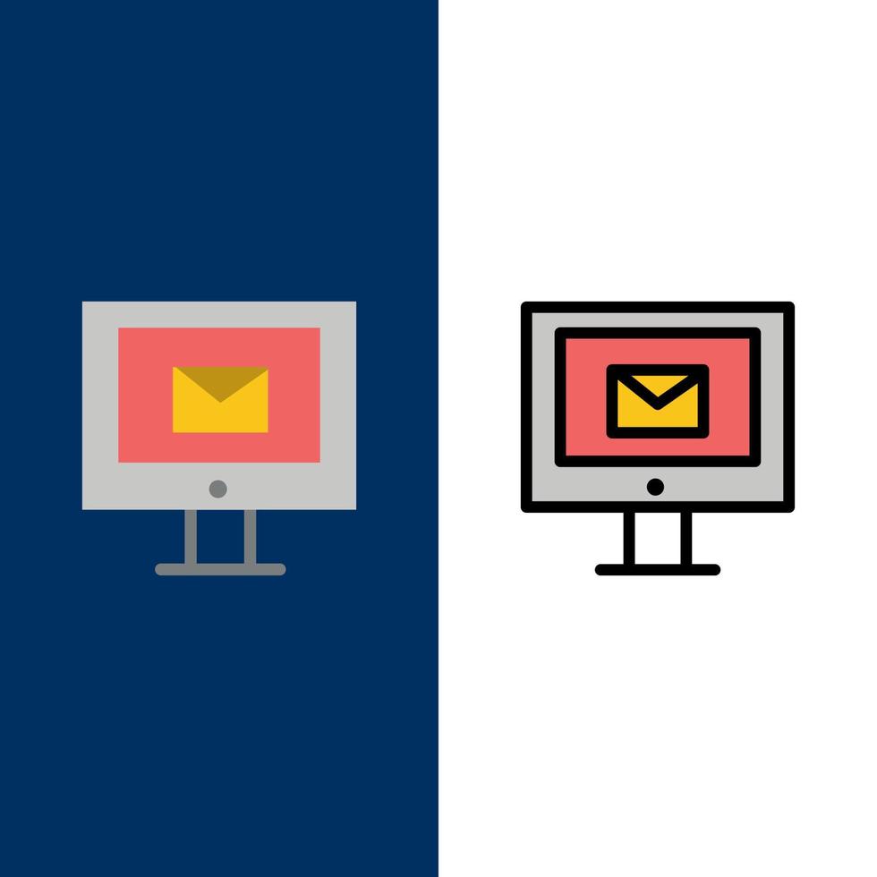 Computer Mail Chat Service  Icons Flat and Line Filled Icon Set Vector Blue Background