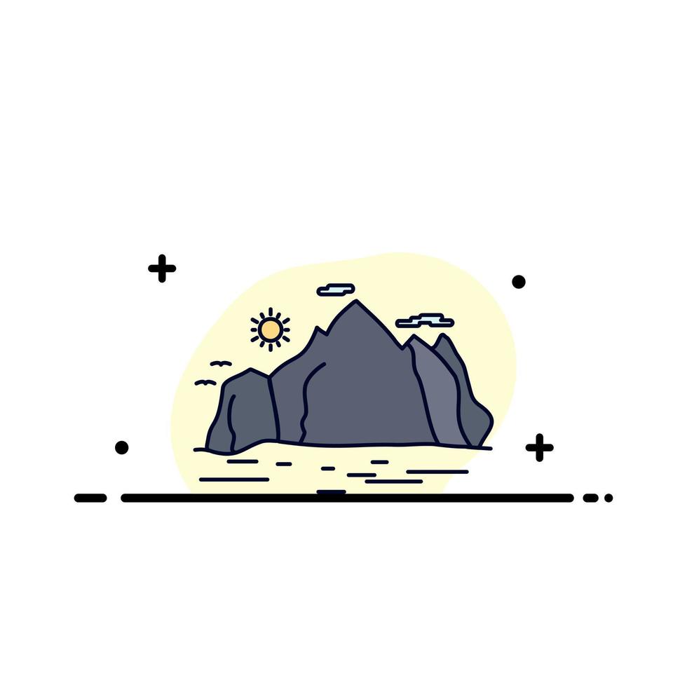 Nature hill landscape mountain scene Flat Color Icon Vector