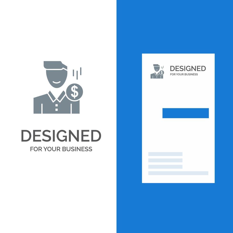 Cost Fee Male Money Payment Salary User Grey Logo Design and Business Card Template vector