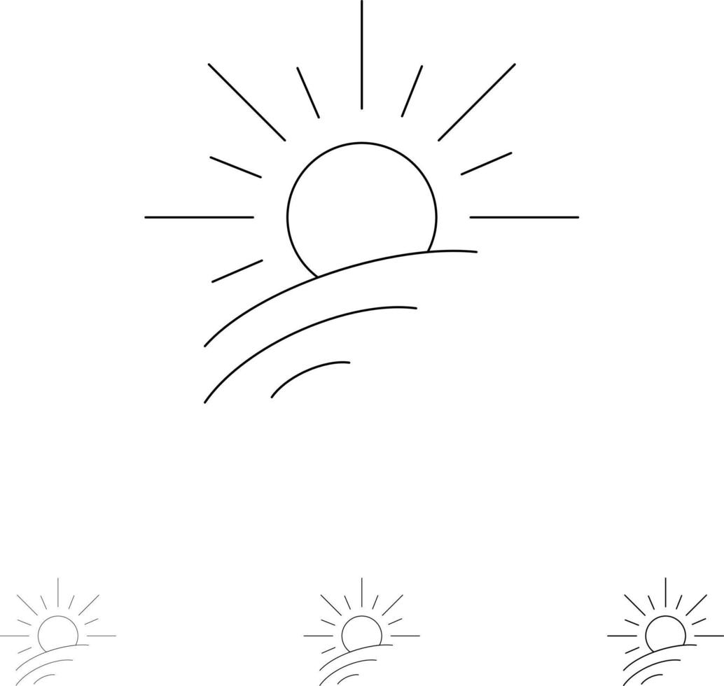 Brightness Light Sun Spring Bold and thin black line icon set vector