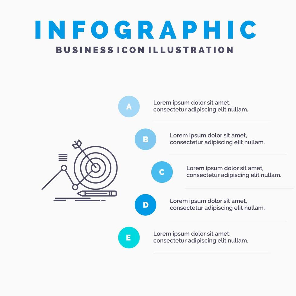 Target Success Goal Focus Line icon with 5 steps presentation infographics Background vector