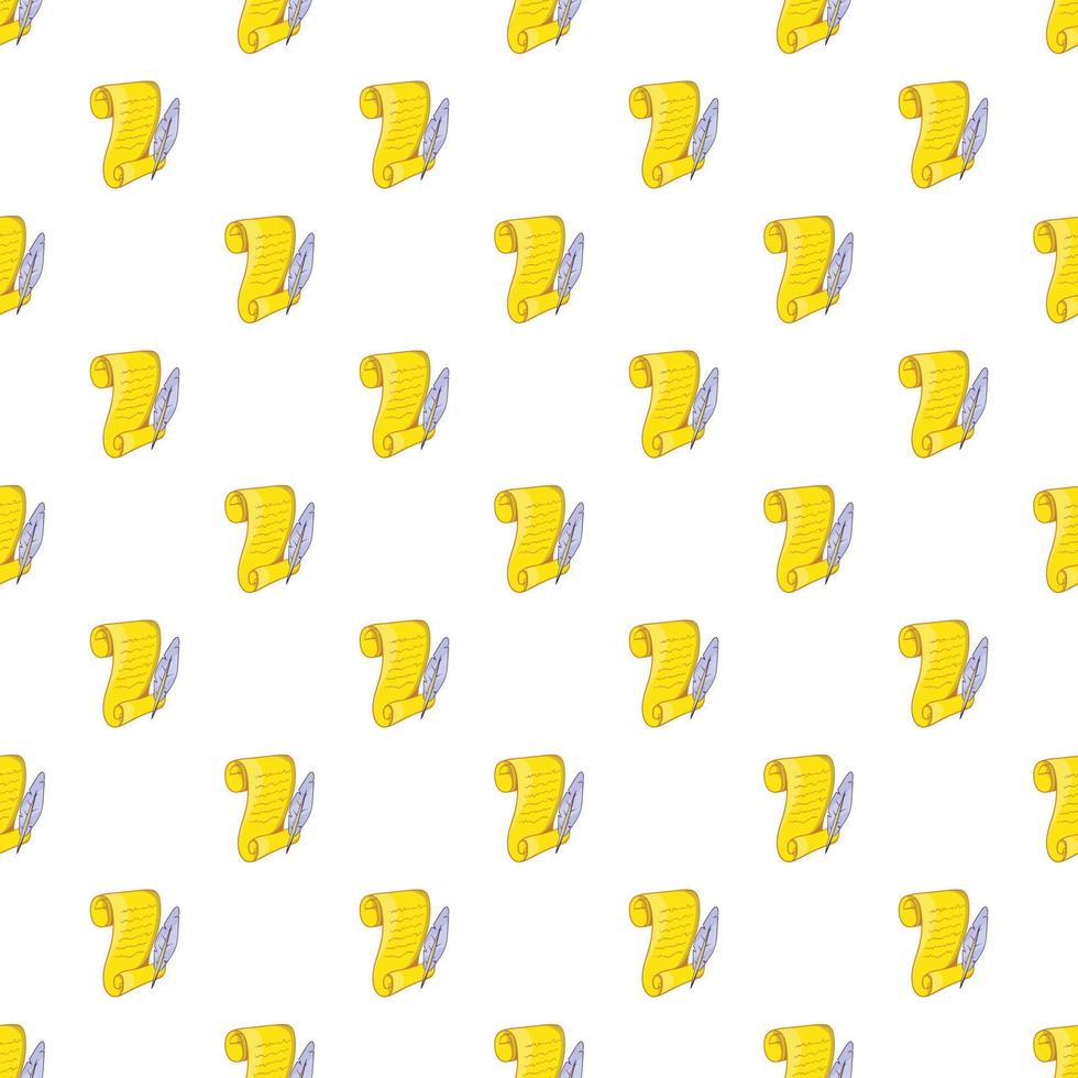Scroll paper and feather pattern, cartoon style vector