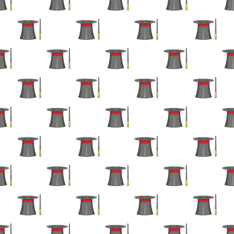 Magician hat and wand pattern, cartoon style vector